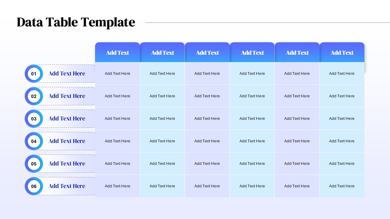 Six Column Data Table Layout Template for PowerPoint & Google Slides