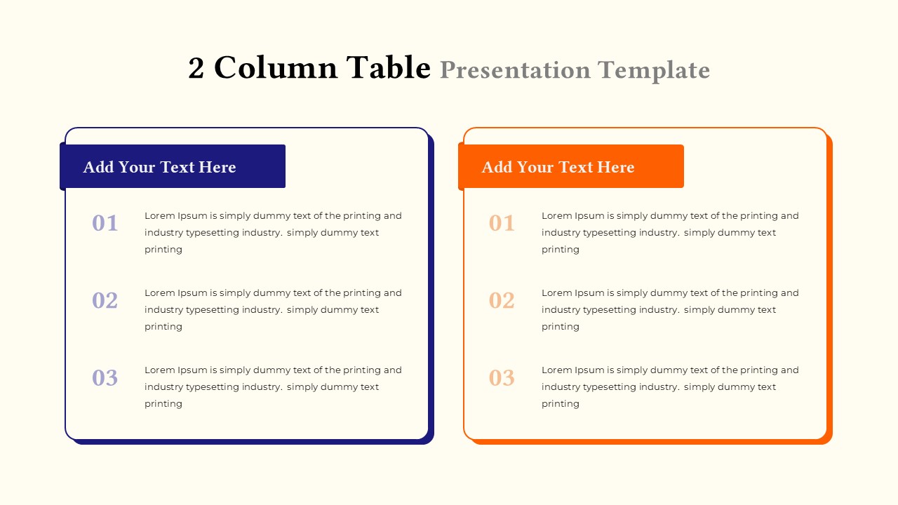 Two-Column Table Comparison Template for PowerPoint & Google Slides