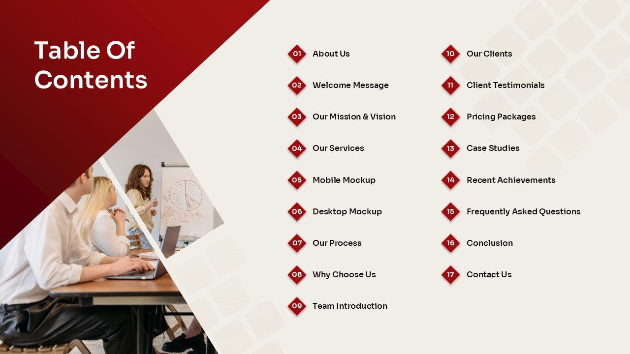 Digital Marketing Company Profile Table of Contents Slide
