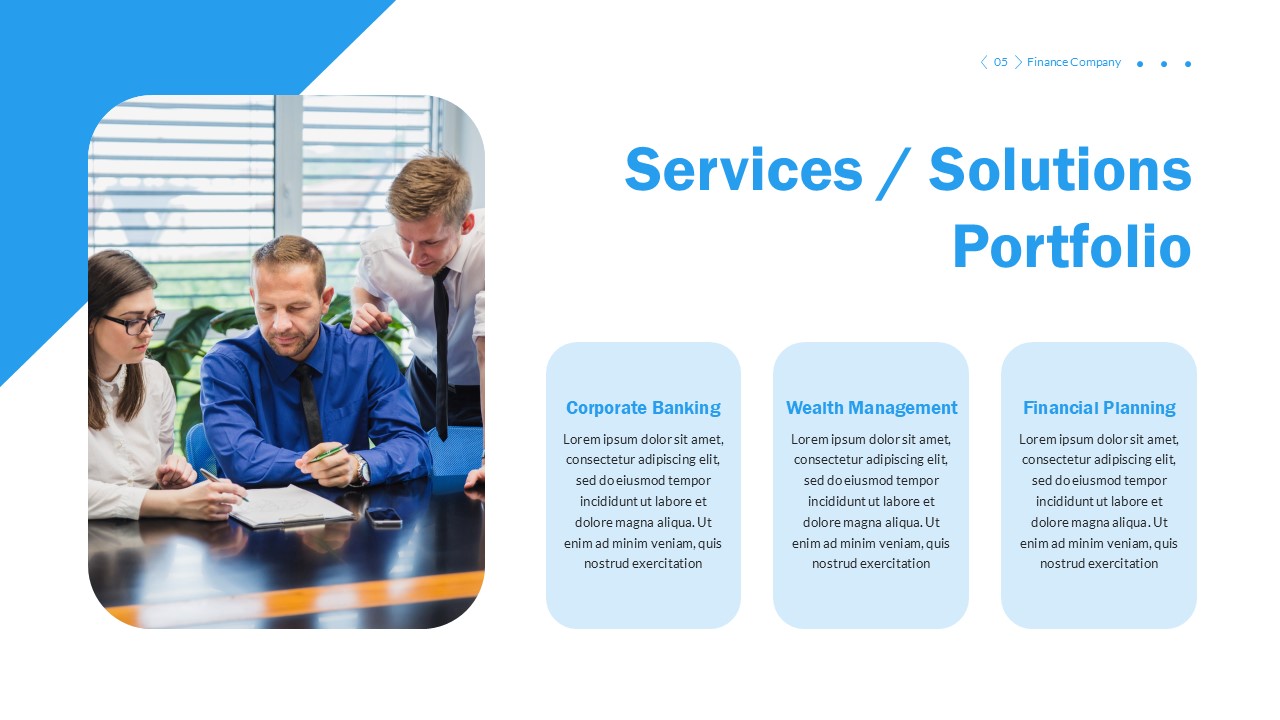 Finance Company Business Overview Services and Solutions Portfolio