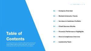 Finance Company Business Overview Table of Contents