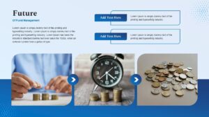 This Fund Management slide for PowerPoint contains editable placeholders for content. Presenters can enhance their presentations. The template supports full customization.