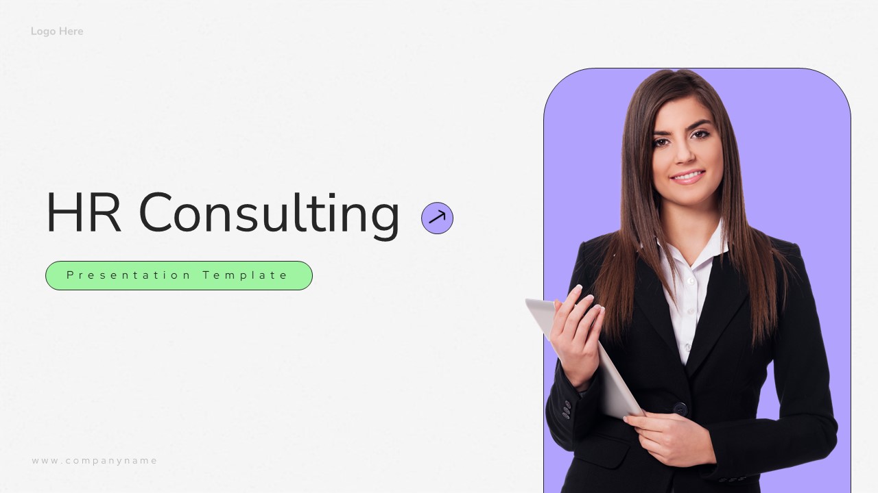 This HR Consulting template for PowerPoint contains a complete slide deck with sections for introduction and content. Business professionals can use this for presentations. The template includes editable placeholders and layouts.