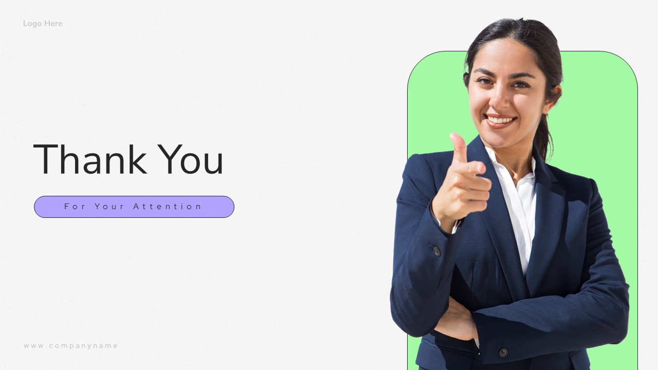 This HR Consulting slide provides a Thank You layout with space for presenter contact information. Presenters can use this as a professional closing. The template includes subtle design elements and social icons.