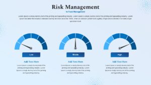 This Fund Management slide covers Risk Management with assessment elements. Finance teams can present considerations. The template includes severity scales.