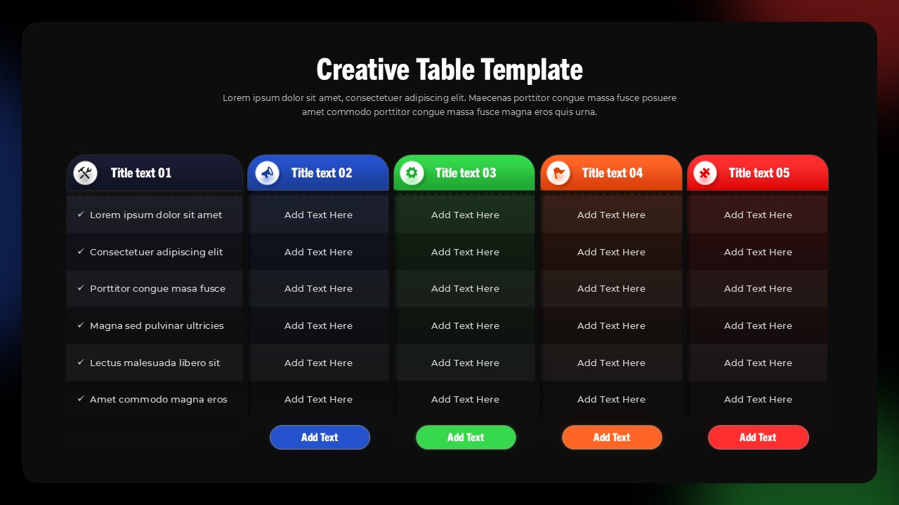 Creative Comparison Table Presentation Slide for PowerPoint