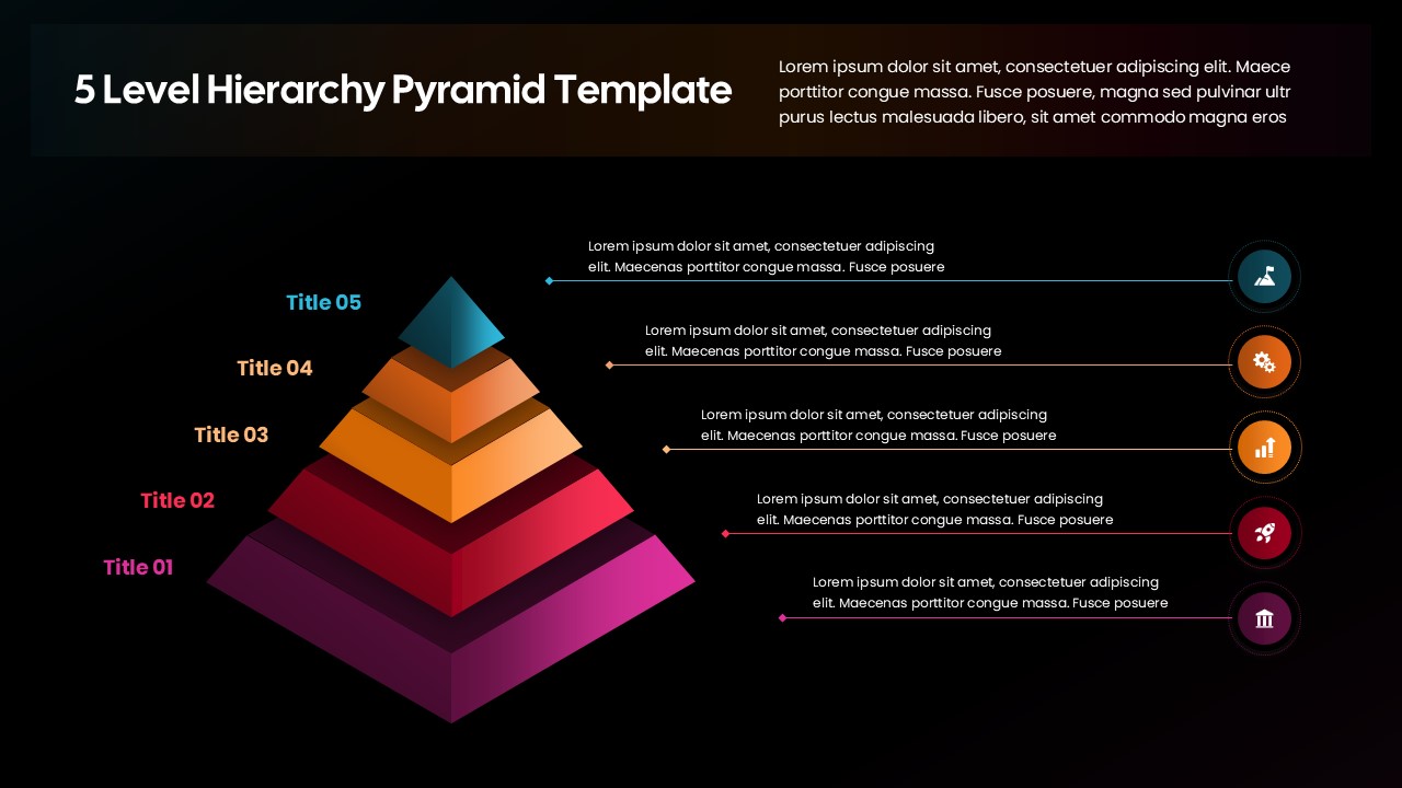 Five Level Hierarchy Pyramid diagram Editable Slide