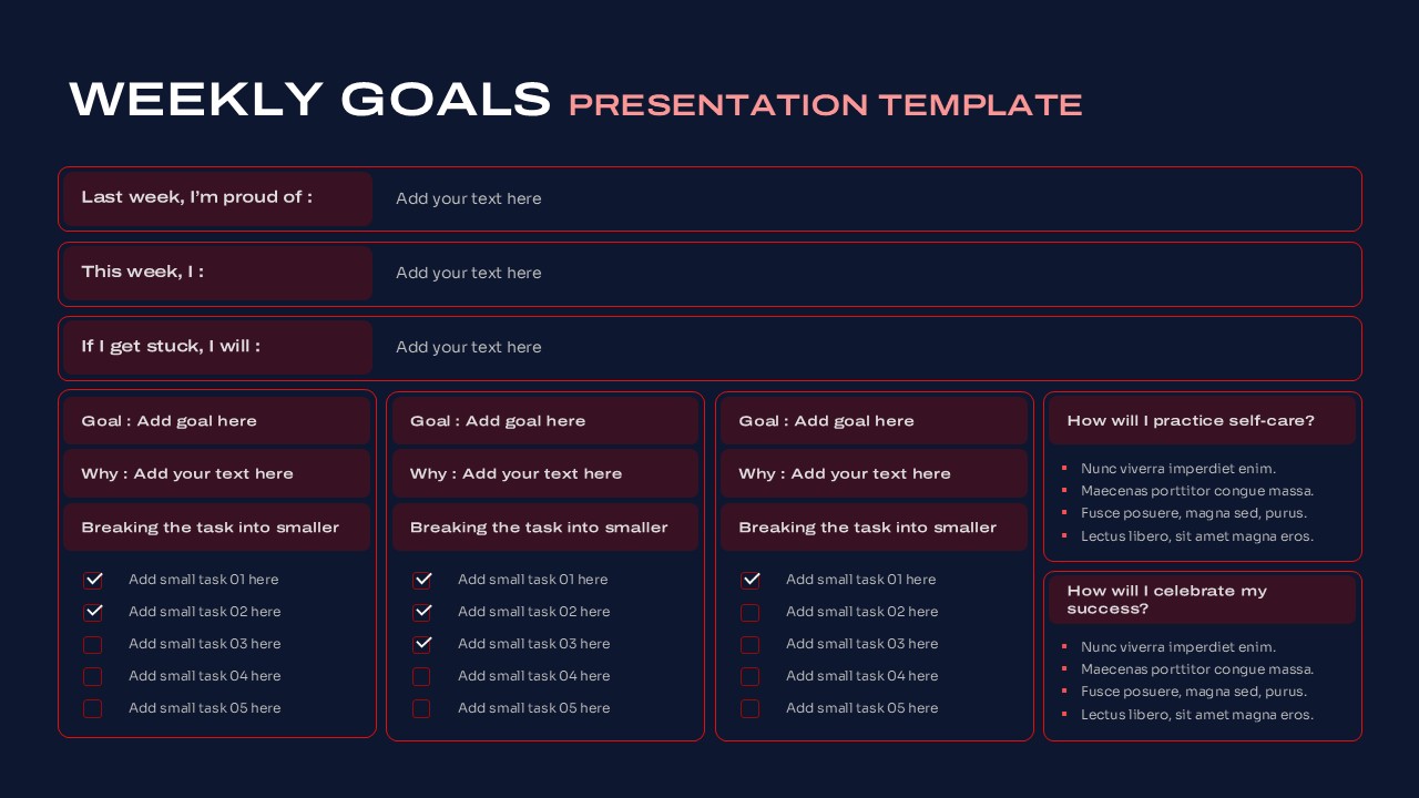 Weekly Goals Presentation Slide for PowerPoint & Google Slides