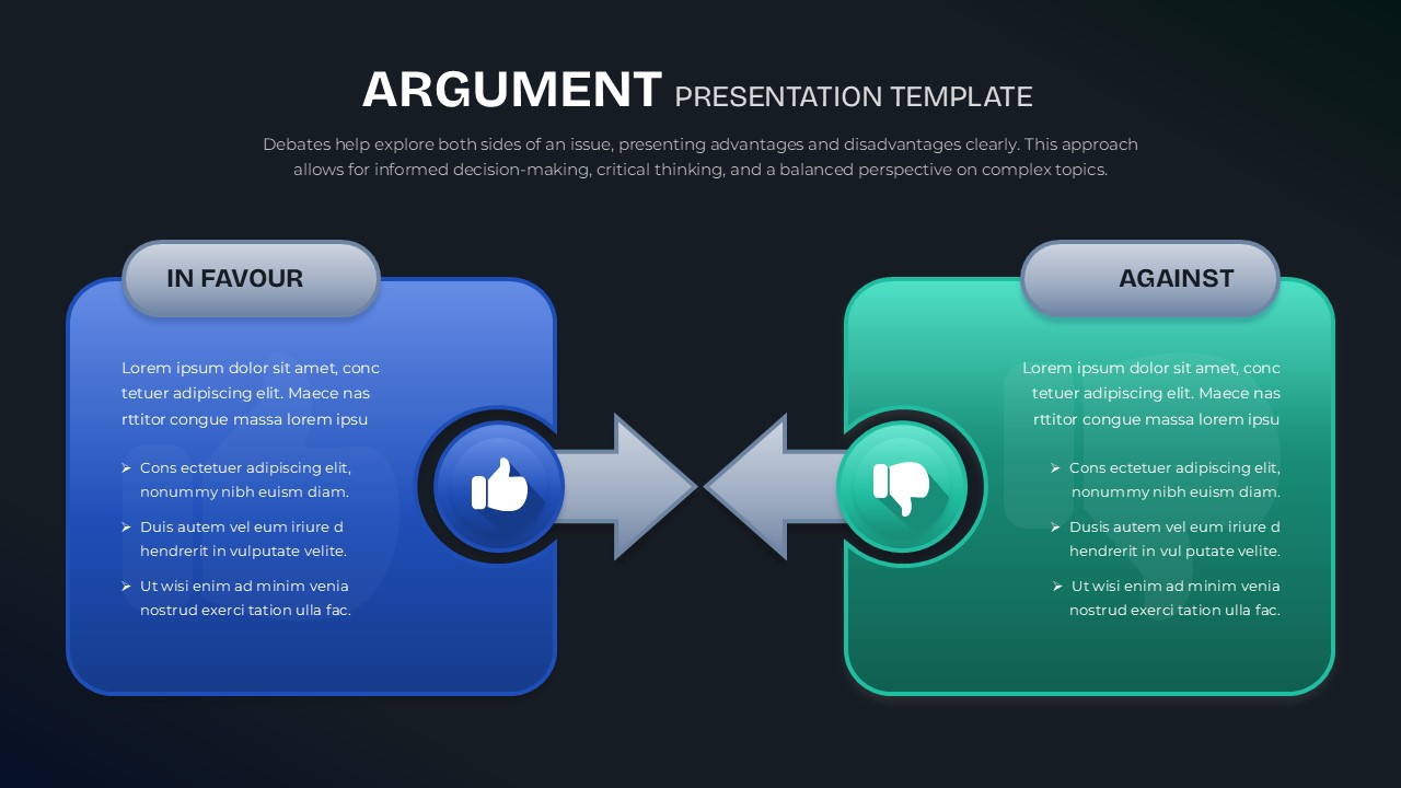 Argument Comparison Debate Slide Template for Google Slides Presentation