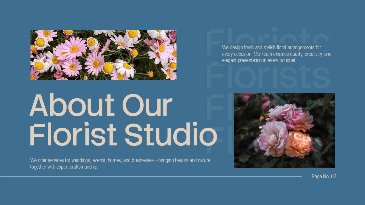 Floral Theme Business Presentation About Us Slide