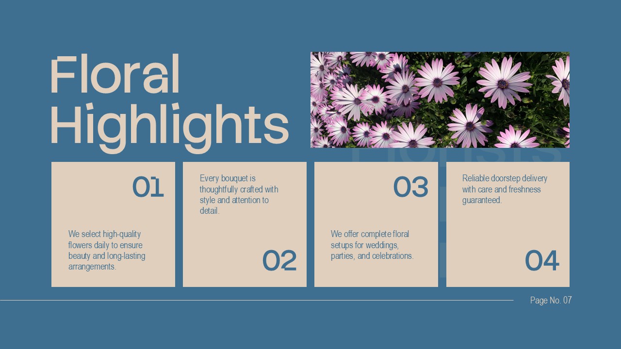Florists Business Presentation Template Highlights Slide