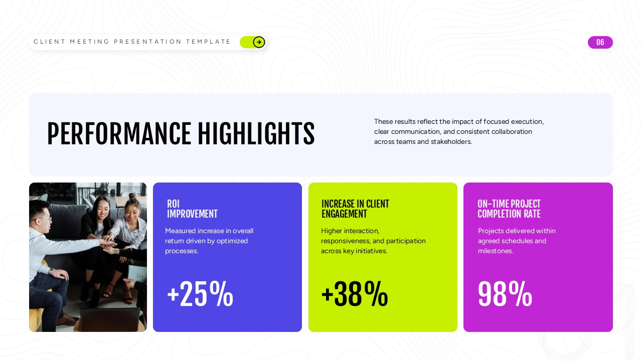 Client Meeting Company Performance Highlights Slide