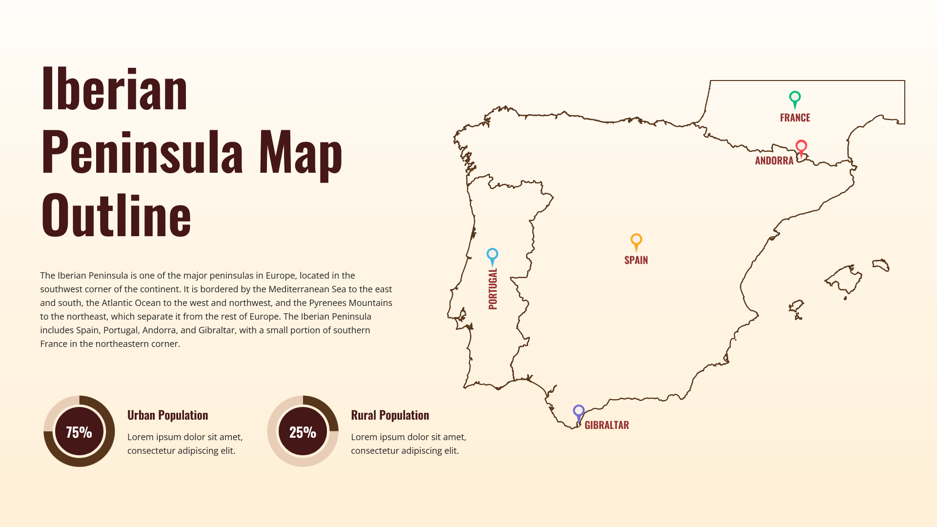 Iberian Peninsula Map Outline Infographic Template