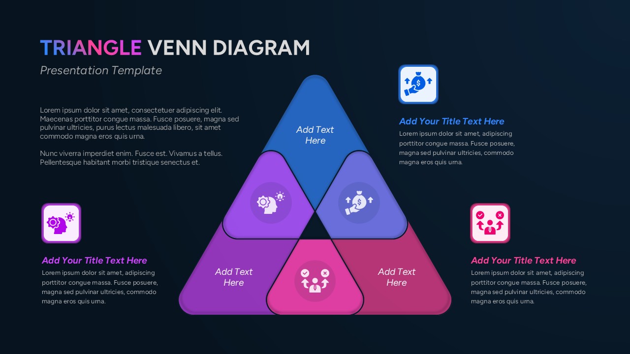 Three Triangle Venn Diagram PPT Slide