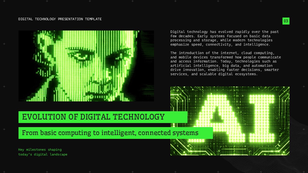 Digital Technology PowerPoint and Google Slides AI evolution timeline