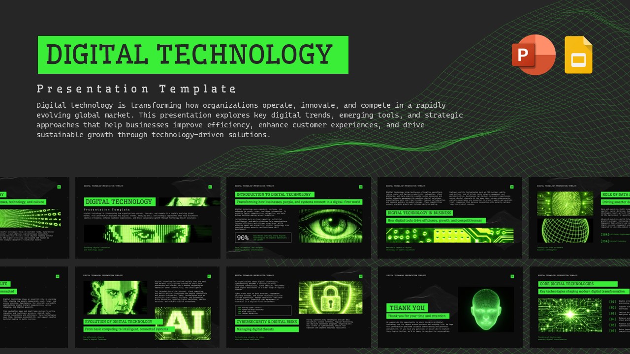 Digital Technology PowerPoint and Google Slides overview grid layout
