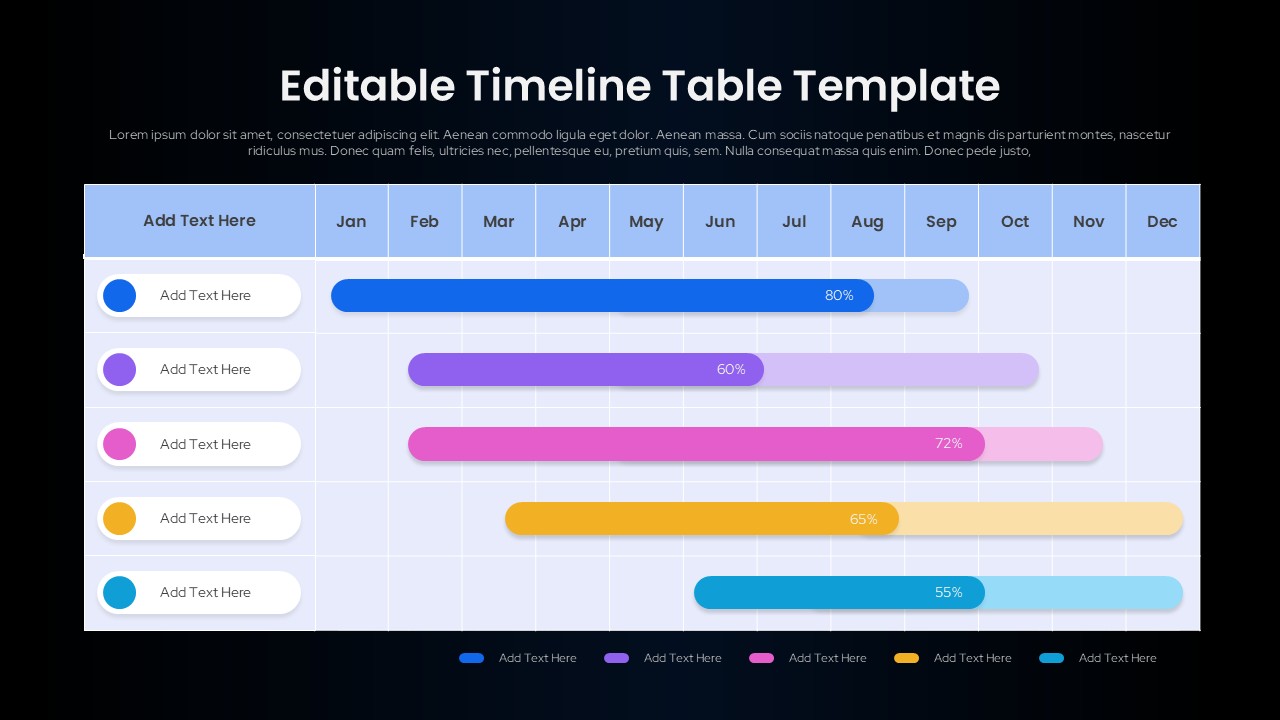 Timeline Table Template PowerPoint and Google Slides dark theme