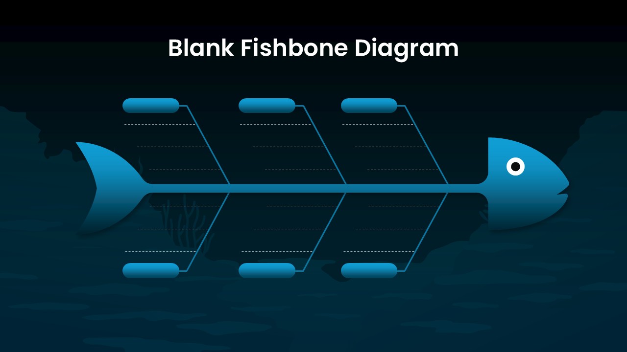Blank Fishbone Diagram Template PowerPoint and Google Slides dark theme