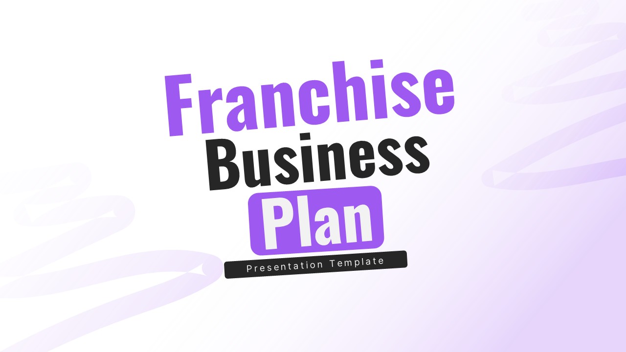 Franchise Business Plan PowerPoint and Google Slides title slide with purple wave design