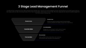 3 Stage Lead Management Funnel Template PowerPoint and Google Slides dark theme