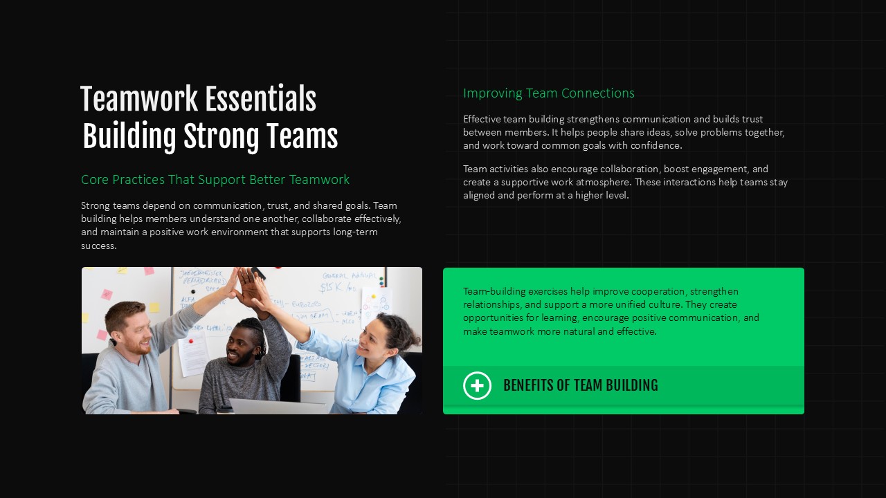 Team Building Training PowerPoint and Google Slides comprehensive content summary