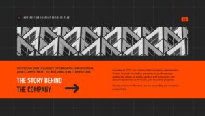 Presentation slide to explain the Story Behind the Company with orange section, company history text, and image banner