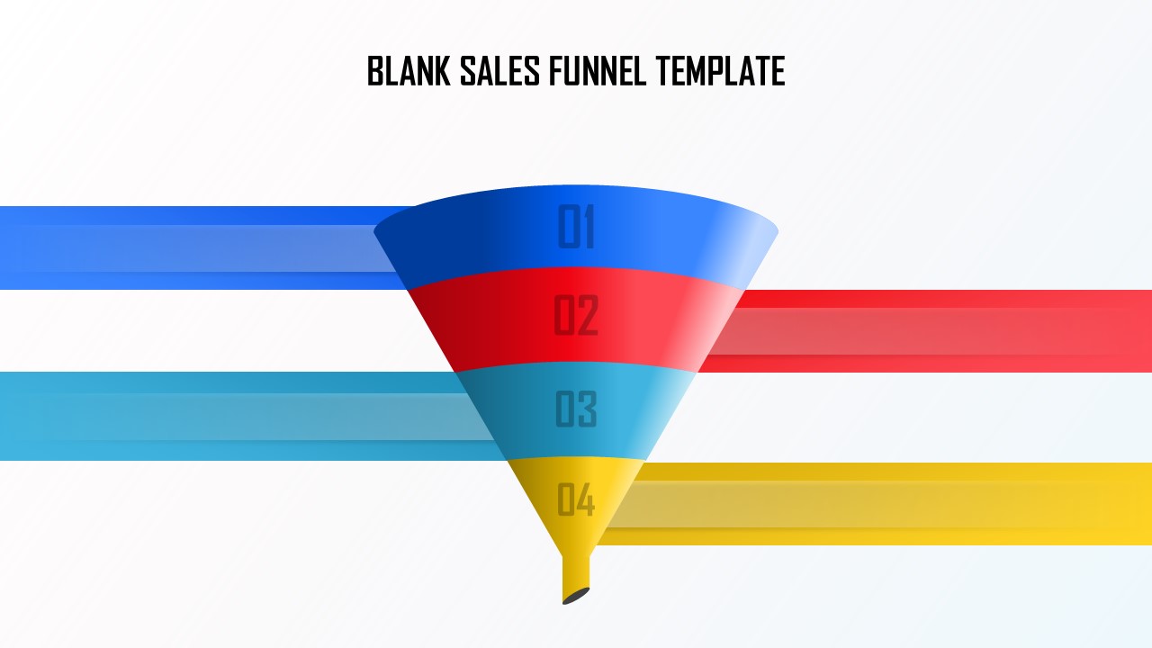 Editable blank sales funnel PowerPoint slide with 4 placeholders