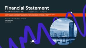 Financial statement presentation template with modern corporate design and business performance visuals.