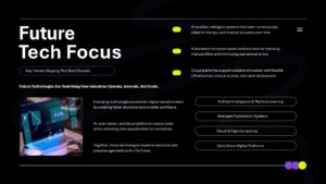 Future tech focus slide showing AI automation cloud trends with list layout and content for technology presentation