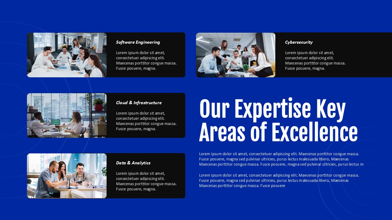 IT company profile presentation deck Expertise slide