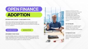 Open finance adoption slide showing strategy implementation and future outlook in fintech