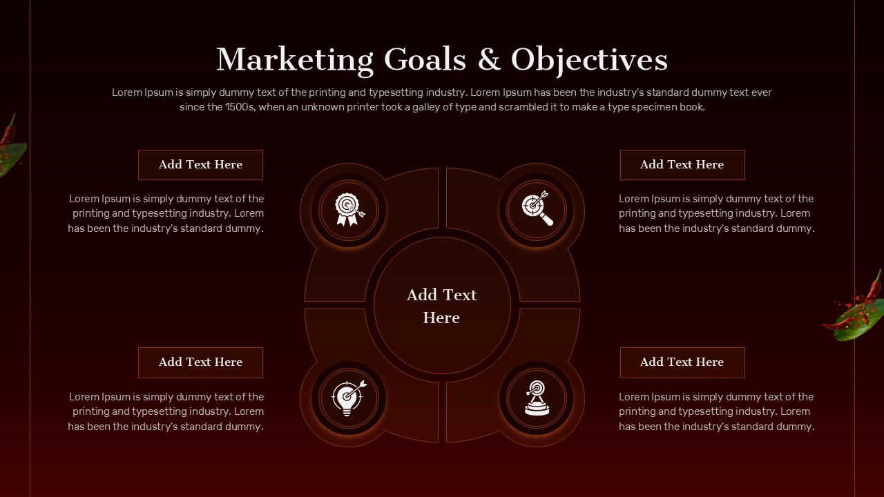 Google slide to present goals and objectives in a Restaurant Marketing plan