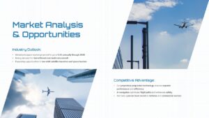 Aerospace market analysis presentation slide with aviation industry visuals and business opportunity sections.