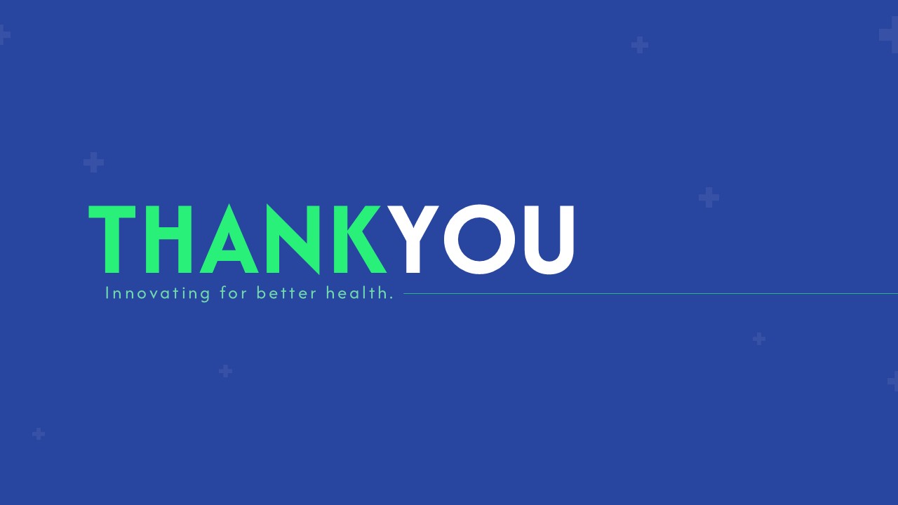 Blue-themed medical thank you slide with clean healthcare presentation design and modern typography.