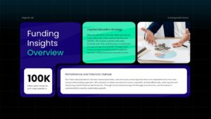Financial funding overview slide presenting key funding insights, investment metrics, and financial performance information.