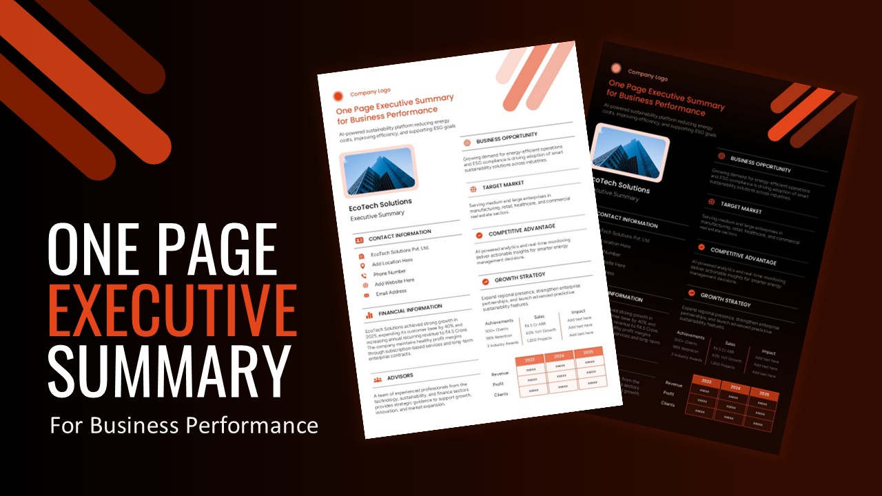 one page executive presentation summary template