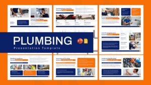 Plumbing company presentation template with professional PowerPoint slides for plumbing services, installation, repair, and maintenance business.
