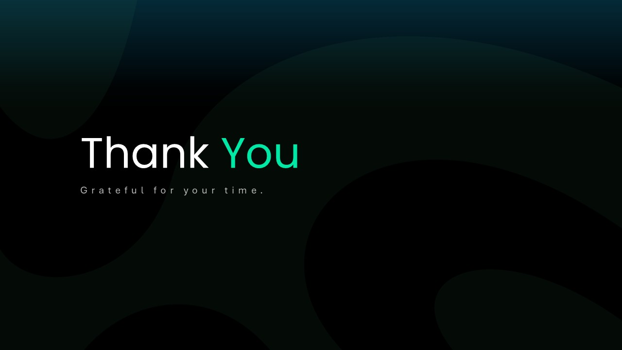 Professional thank you presentation slide with elegant dark design for business and corporate presentations.
