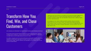 Sales presentation slide featuring customer acquisition strategies, sales growth planning, and business development insights.