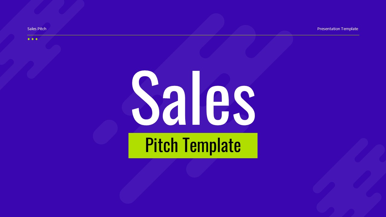 Sales pitch cover slide with bold typography and professional design for business presentations and sales proposals.