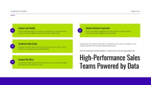 Sales pitch slide with strategic recommendations, performance highlights, and business growth initiatives.