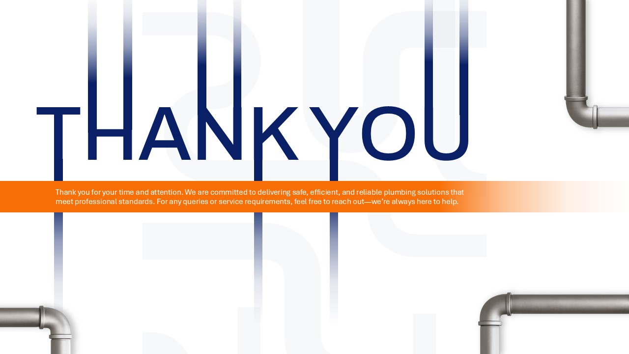 Thank you presentation slide template with plumbing pipeline design for PowerPoint and Google Slides presentations.