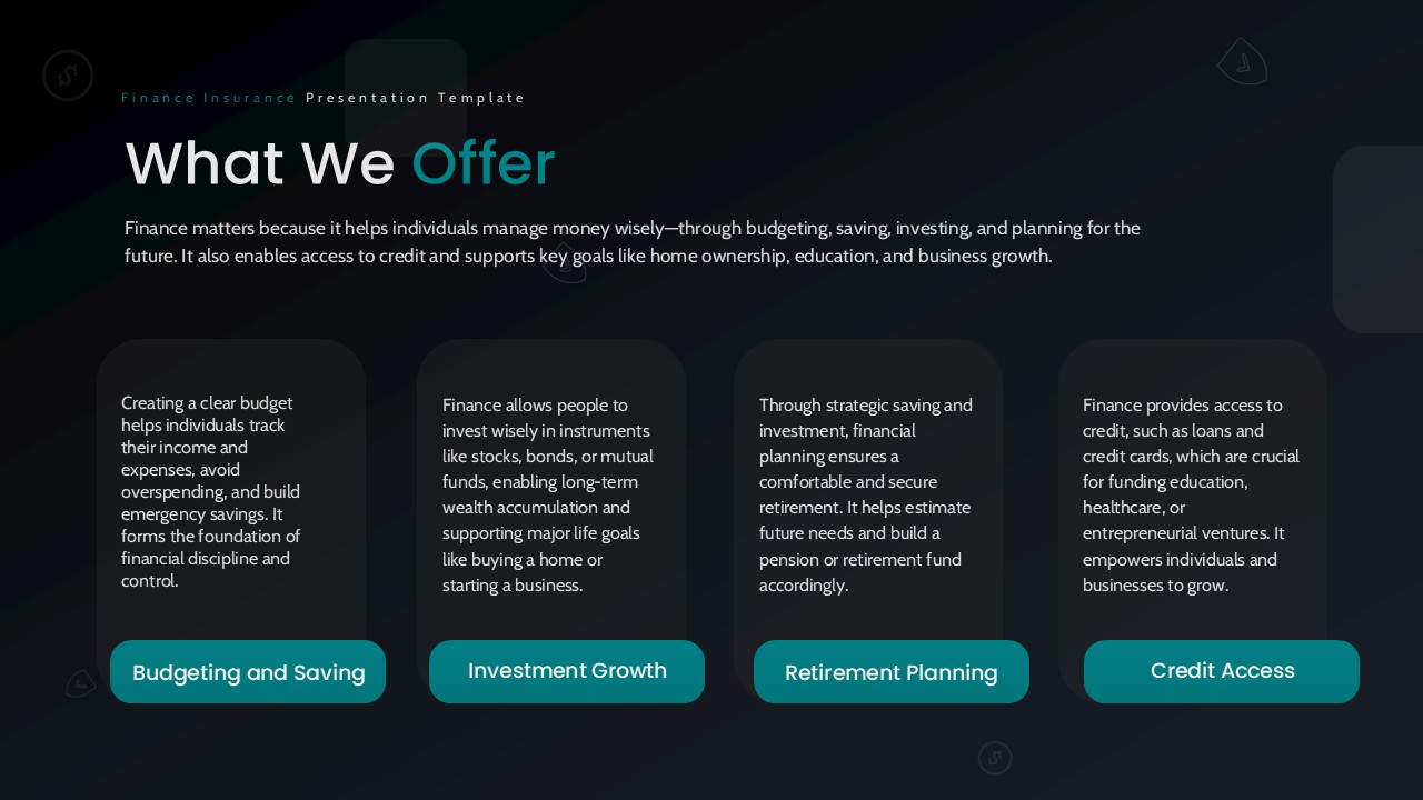 Finance Insurance Company What We Offer Slide