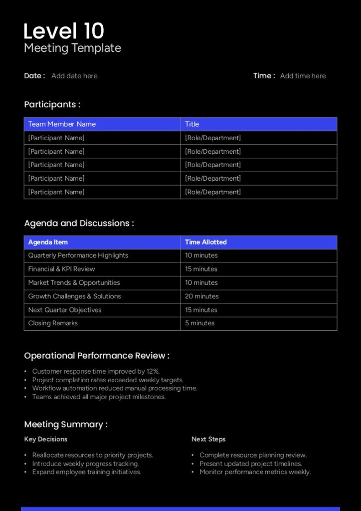 Level 10 Meeting Agenda PPT Template