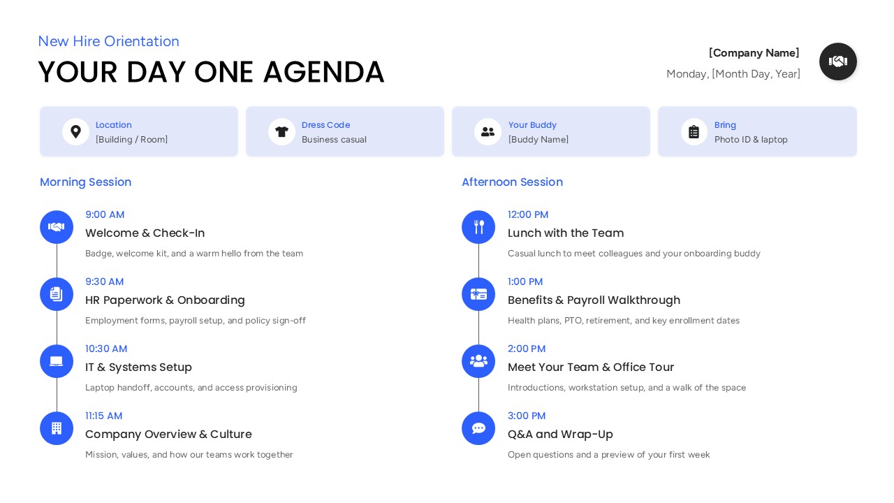 New Hire Orientation Agenda Template PPT