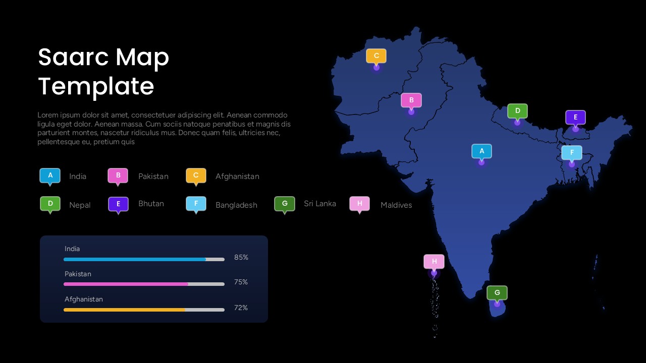editable SAARC countries on world map slide