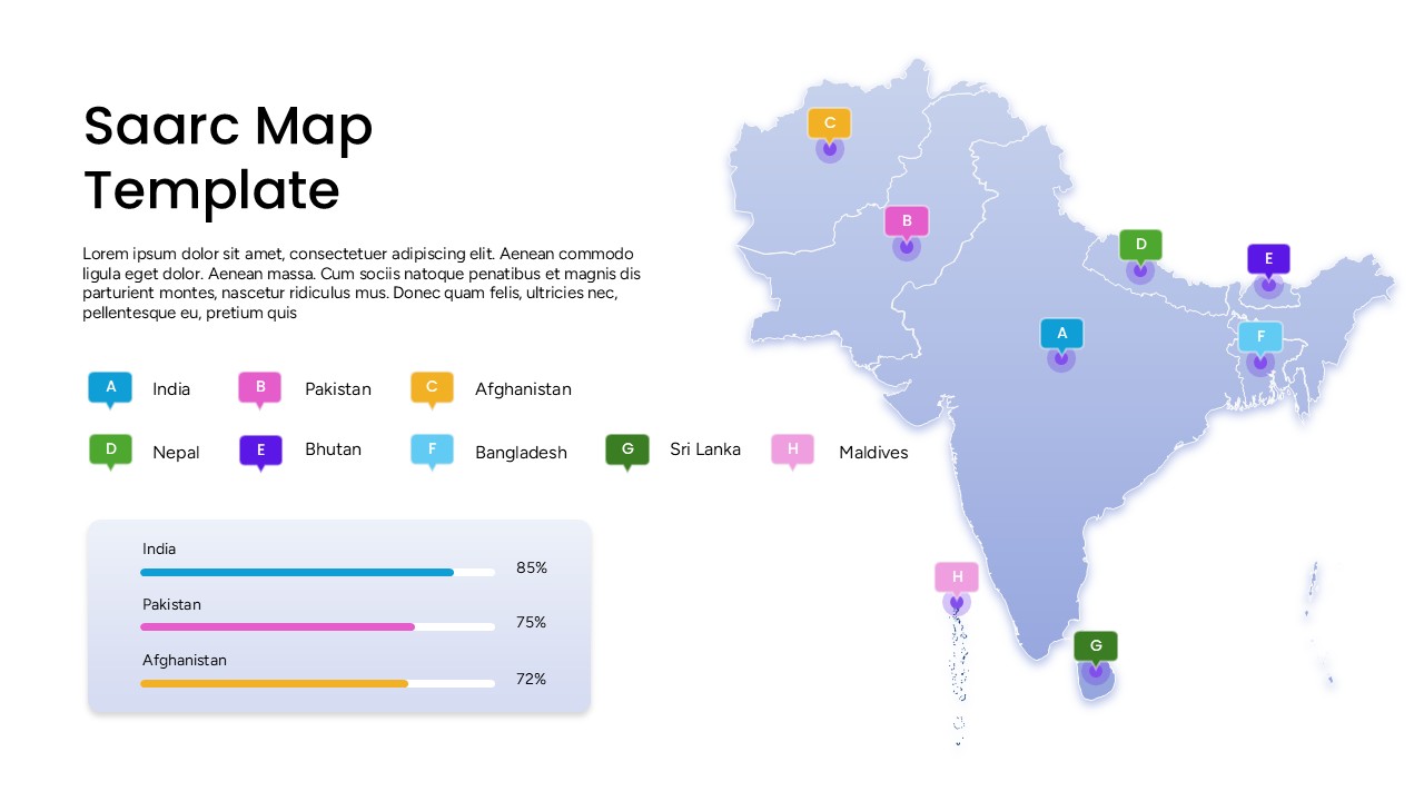 SAARC countries map PPT slide