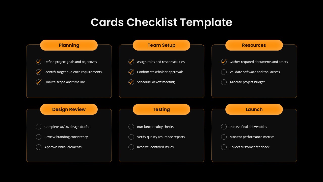 6 card checklist slide template ppt