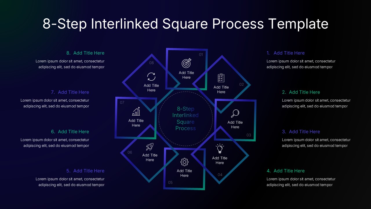 8-Step Interlinked Square Process Template PPT