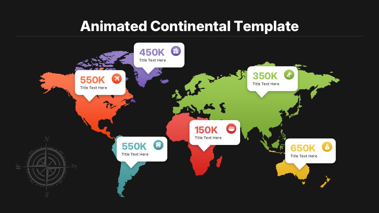 Editable Animated Continental World Map Presentation Template for Google Slides